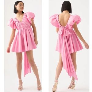 NWT AJE Ballet Pink Gretta Bow Back Puff Sleeve Mini Dress Size 12